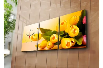 Dekorativ Canvasmålning med Klocka 3 Delar - Flerfärgad - Inredning - Väggdekor - Väggklocka & väggur