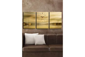 Dekorativ Canvasmålning med Klocka 3 Delar - Flerfärgad - Inredning - Väggdekor - Väggklocka & väggur