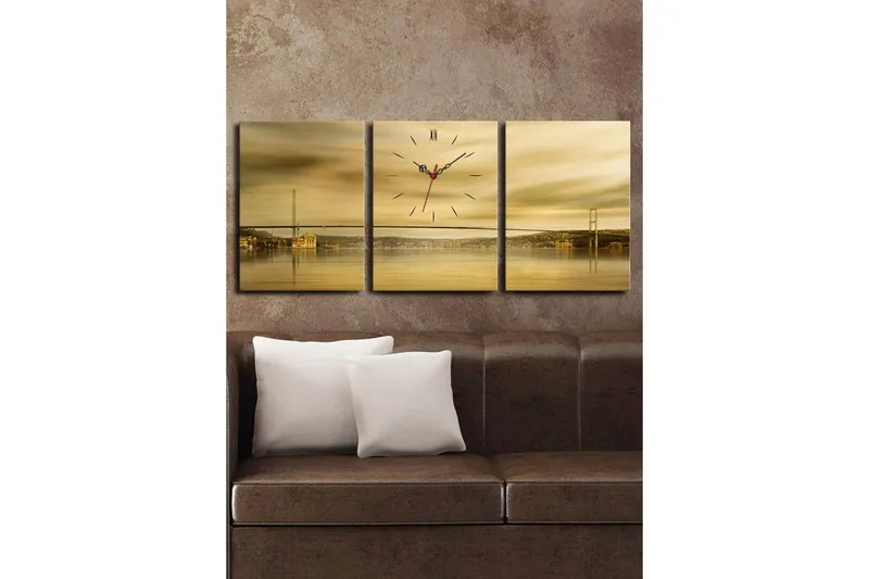 Dekorativ Canvasmålning med Klocka 3 Delar - Flerfärgad - Inredning - Väggdekor - Väggklocka & väggur