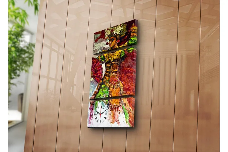 Dekorativ Canvasmålning med Klocka 3 Delar, Flerfärgad