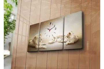 Dekorativ Canvasmålning med Klocka 3 Delar - Flerfärgad - Inredning - Väggdekor - Väggklocka & väggur