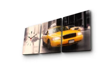 Dekorativ Canvasmålning med Klocka 3 Delar - Flerfärgad - Inredning - Väggdekor - Väggklocka & väggur