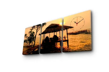 Dekorativ Canvasmålning med Klocka 3 Delar - Flerfärgad - Inredning - Väggdekor - Väggklocka & väggur