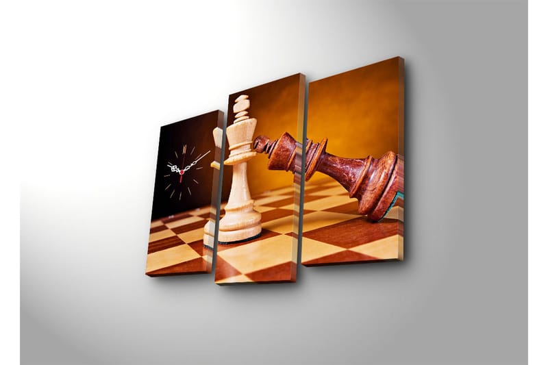 Dekorativ Canvasmålning med Klocka 3 Delar - Flerfärgad - Inredning - Väggdekor - Väggklocka & väggur