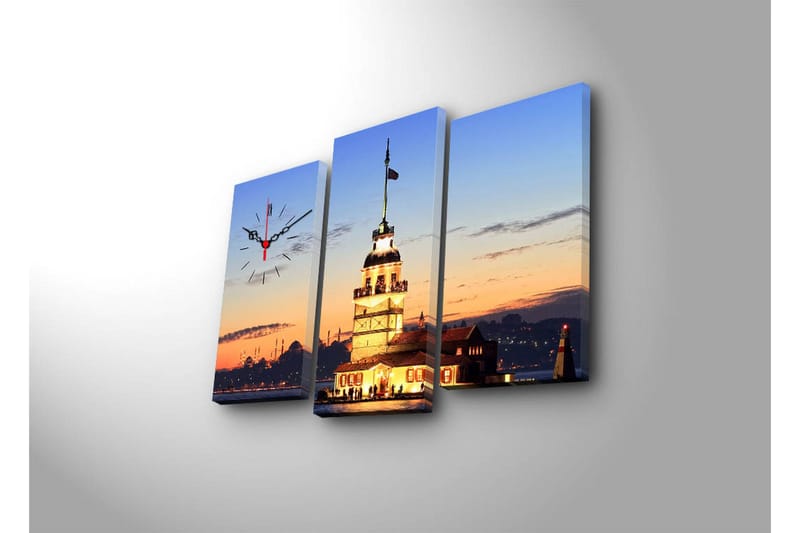 Dekorativ Canvasmålning med Klocka 3 Delar - Flerfärgad - Inredning - Väggdekor - Väggklocka & väggur