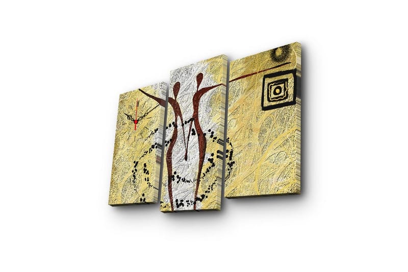 Dekorativ Canvasmålning med Klocka 3 Delar - Flerfärgad - Inredning - Väggdekor - Väggklocka & väggur