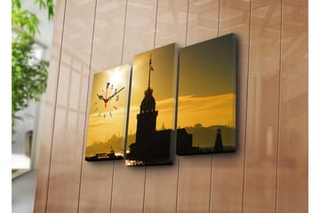 Dekorativ Canvasmålning med Klocka 3 Delar - Flerfärgad - Inredning - Väggdekor - Väggklocka & väggur