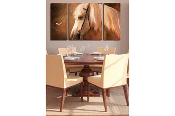 Dekorativ Canvasmålning med Klocka 3 Delar - Flerfärgad - Inredning - Väggdekor - Väggklocka & väggur