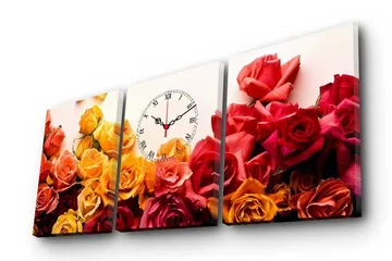 Dekorativ Canvasmålning med Klocka 3 Delar - Flerfärgad - Inredning - Väggdekor - Väggklocka & väggur