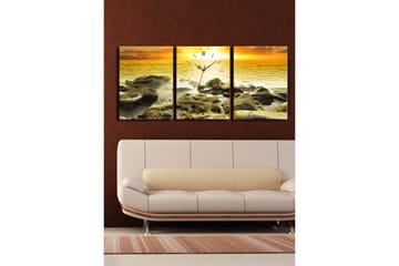 Dekorativ Canvasmålning med Klocka 3 Delar - Flerfärgad - Inredning - Väggdekor - Väggklocka & väggur