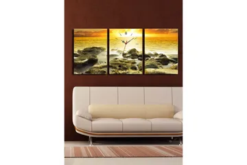 Dekorativ Canvasmålning med Klocka 3 Delar - Flerfärgad - Inredning - Väggdekor - Väggklocka & väggur