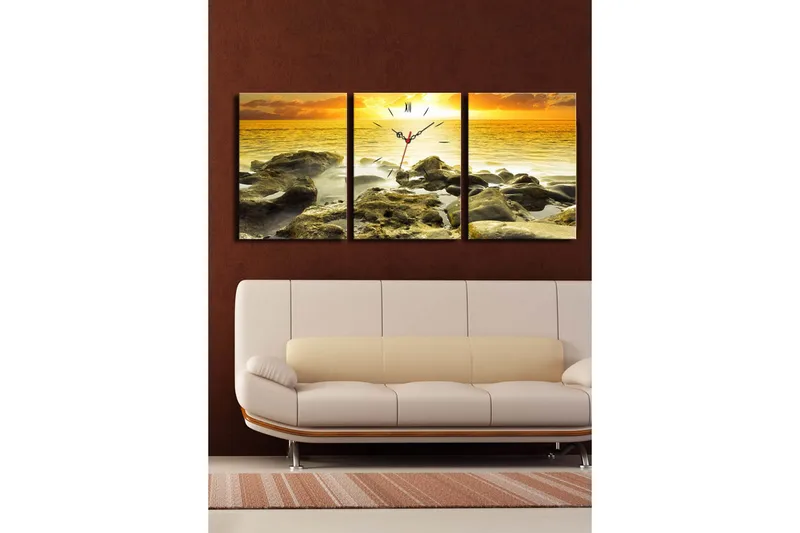 Dekorativ Canvasmålning med Klocka 3 Delar - Flerfärgad - Inredning - Väggdekor - Väggklocka & väggur