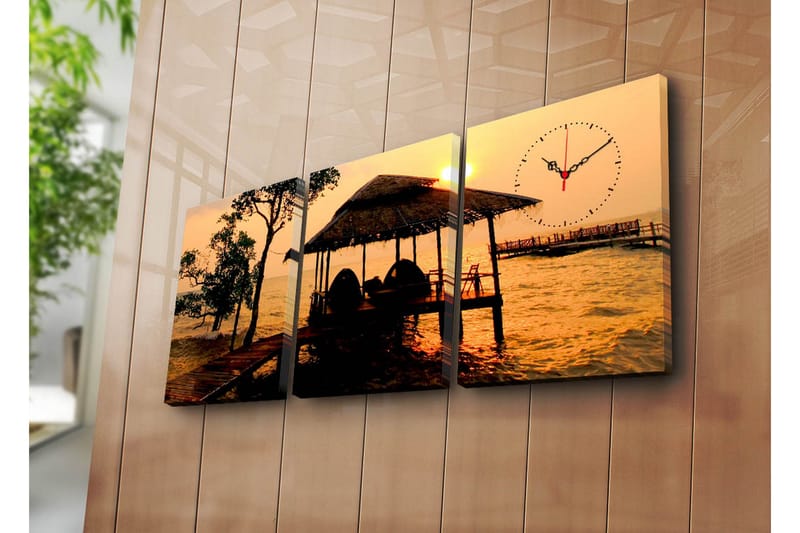 Dekorativ Canvasmålning med Klocka 3 Delar, Flerfärgad