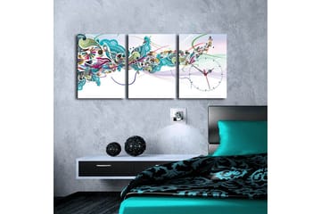 Dekorativ Canvasmålning med Klocka 3 Delar - Flerfärgad - Inredning - Väggdekor - Väggklocka & väggur