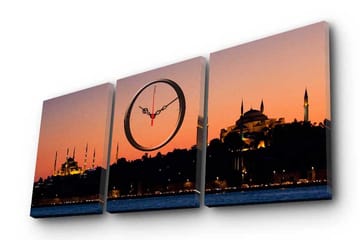 Dekorativ Canvasmålning med Klocka 3 Delar - Flerfärgad - Inredning - Väggdekor - Väggklocka & väggur