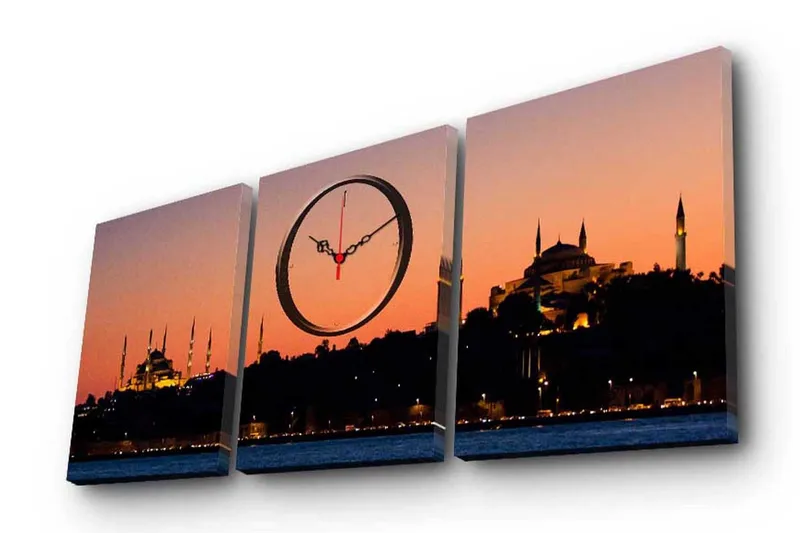 Dekorativ Canvasmålning med Klocka 3 Delar, Flerfärgad