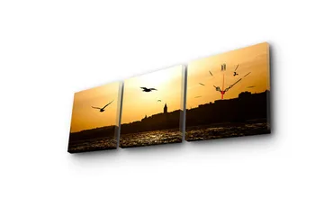 Dekorativ Canvasmålning med Klocka 3 Delar - Flerfärgad - Inredning - Väggdekor - Väggklocka & väggur