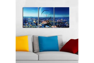 Dekorativ Canvasmålning med Klocka 3 Delar - Flerfärgad - Inredning - Väggdekor - Väggklocka & väggur