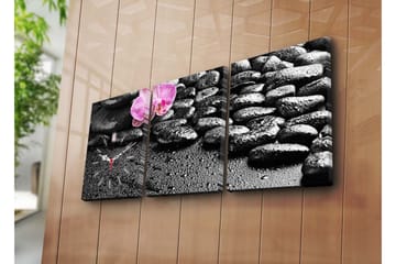 Dekorativ Canvasmålning med Klocka 3 Delar - Flerfärgad - Inredning - Väggdekor - Väggklocka & väggur