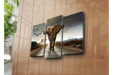 Dekorativ Canvasmålning med Klocka 3 Delar - Flerfärgad - Inredning - Väggdekor - Väggklocka & väggur