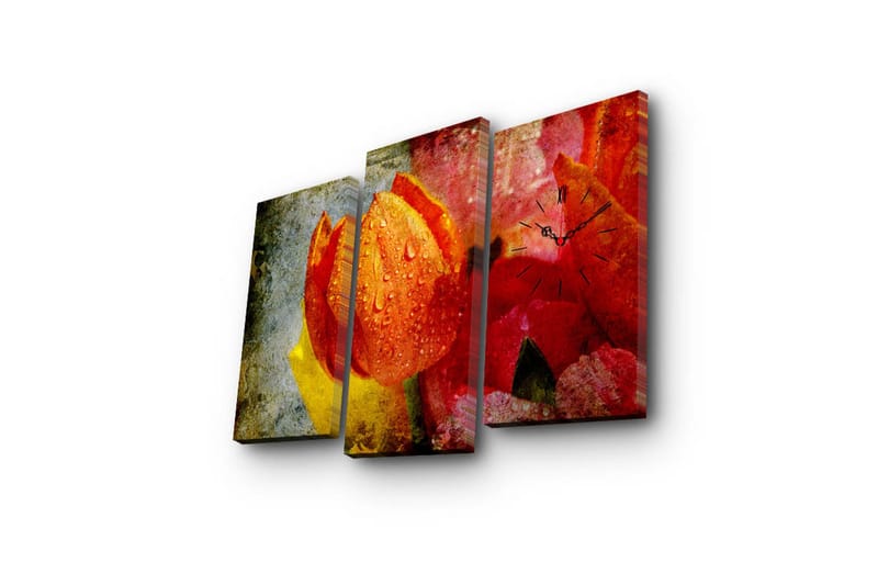 Dekorativ Canvasmålning med Klocka 3 Delar - Flerfärgad - Inredning - Väggdekor - Väggklocka & väggur