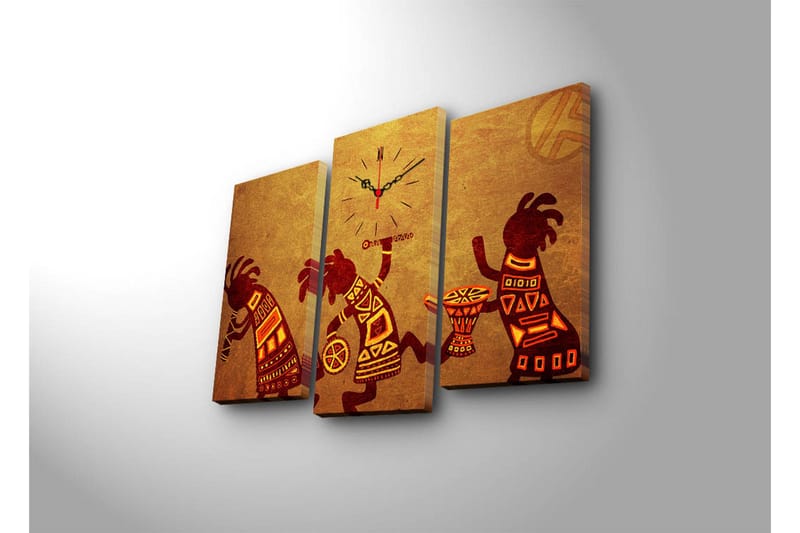 Dekorativ Canvasmålning med Klocka 3 Delar - Flerfärgad - Inredning - Väggdekor - Väggklocka & väggur