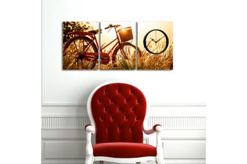 Dekorativ Canvasmålning med Klocka 3 Delar - Flerfärgad - Inredning - Väggdekor - Väggklocka & väggur