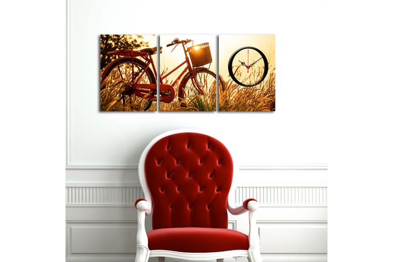 Dekorativ Canvasmålning med Klocka 3 Delar - Flerfärgad - Inredning - Väggdekor - Väggklocka & väggur