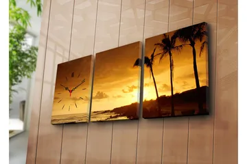 Dekorativ Canvasmålning med Klocka 3 Delar - Flerfärgad - Inredning - Väggdekor - Väggklocka & väggur