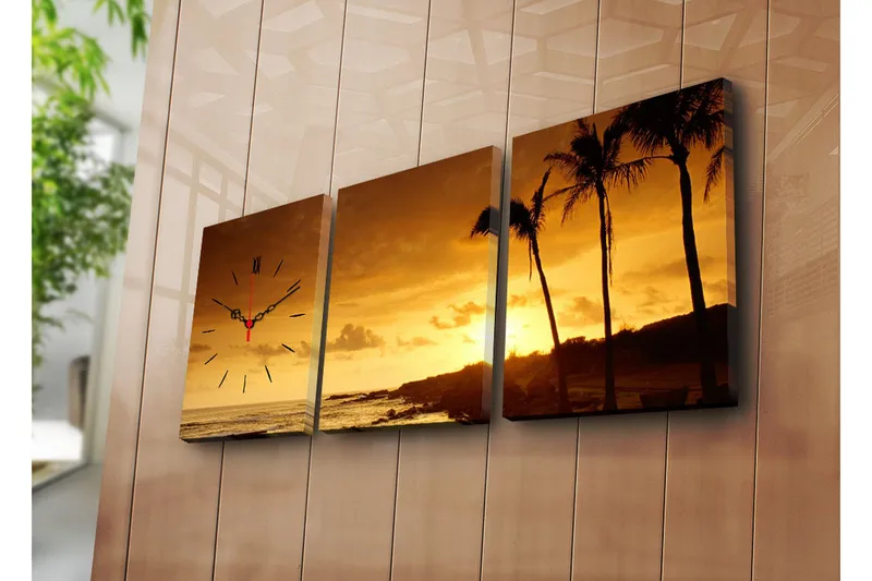 Dekorativ Canvasmålning med Klocka 3 Delar, Flerfärgad