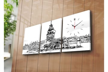 Dekorativ Canvasmålning med Klocka 3 Delar - Flerfärgad - Inredning - Väggdekor - Väggklocka & väggur