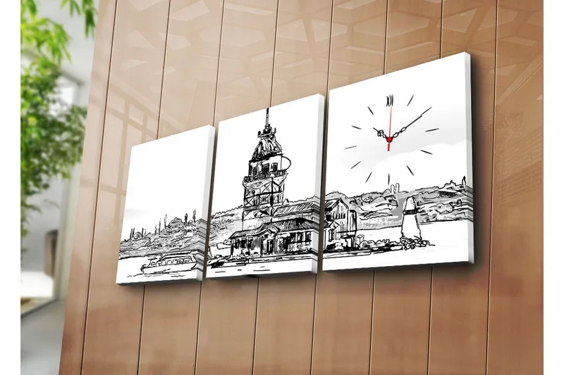 Dekorativ Canvasmålning med Klocka 3 Delar, Flerfärgad