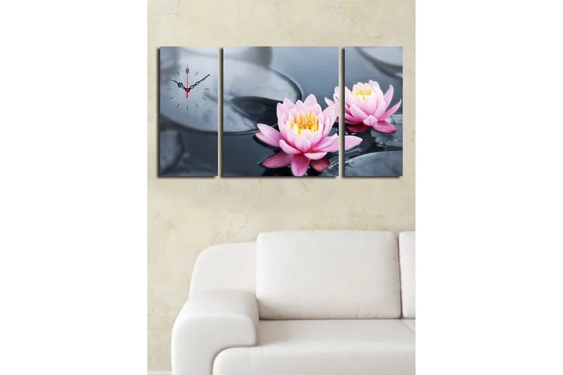 Dekorativ Canvasmålning med Klocka 3 Delar - Flerfärgad - Inredning - Väggdekor - Väggklocka & väggur