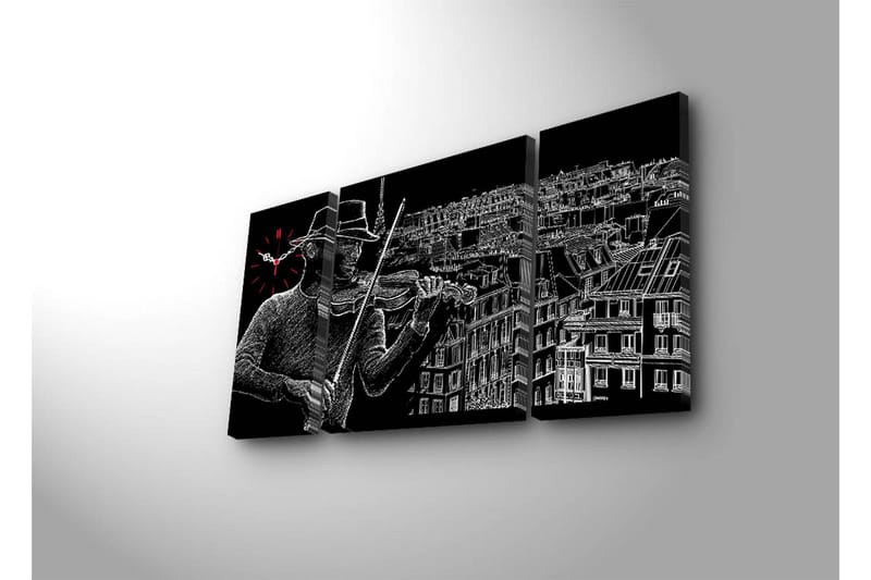 Dekorativ Canvasmålning med Klocka 3 Delar - Flerfärgad - Inredning - Väggdekor - Väggklocka & väggur