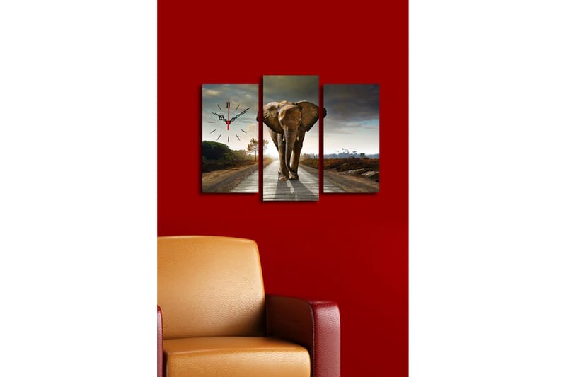 Dekorativ Canvasmålning med Klocka 3 Delar - Flerfärgad - Inredning - Väggdekor - Väggklocka & väggur