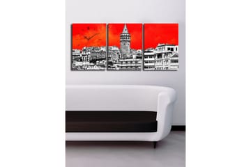 Dekorativ Canvasmålning med Klocka 3 Delar - Flerfärgad - Inredning - Väggdekor - Väggklocka & väggur