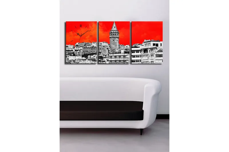 Dekorativ Canvasmålning med Klocka 3 Delar - Flerfärgad - Inredning - Väggdekor - Väggklocka & väggur