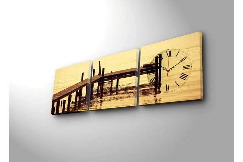 Dekorativ Canvasmålning med Klocka 3 Delar - Flerfärgad - Inredning - Väggdekor - Väggklocka & väggur