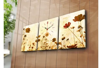 Dekorativ Canvasmålning med Klocka 3 Delar - Flerfärgad - Inredning - Väggdekor - Väggklocka & väggur