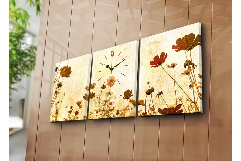 Dekorativ Canvasmålning med Klocka 3 Delar, Flerfärgad