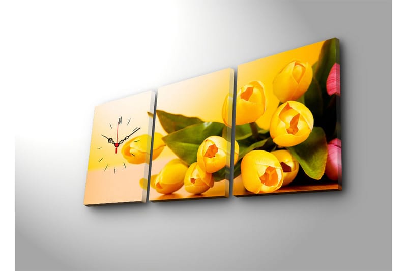 Dekorativ Canvasmålning med Klocka 3 Delar - Flerfärgad - Inredning - Väggdekor - Väggklocka & väggur