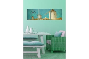 Dekorativ Canvasmålning med Klocka 3 Delar - Flerfärgad - Inredning - Väggdekor - Väggklocka & väggur