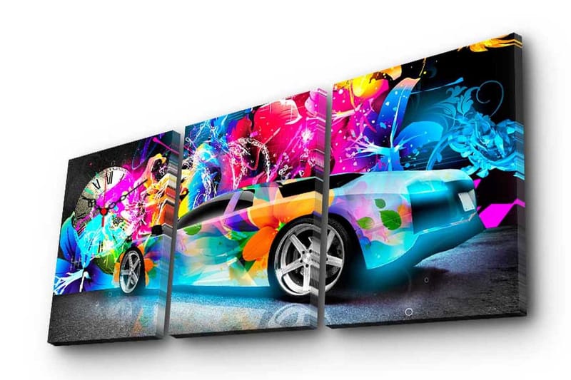 Dekorativ Canvasmålning med Klocka 3 Delar, Flerfärgad