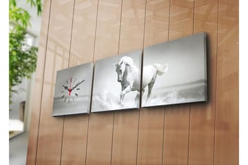 Dekorativ Canvasmålning med Klocka 3 Delar - Flerfärgad - Inredning - Väggdekor - Väggklocka & väggur