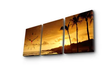 Dekorativ Canvasmålning med Klocka 3 Delar - Flerfärgad - Inredning - Väggdekor - Väggklocka & väggur