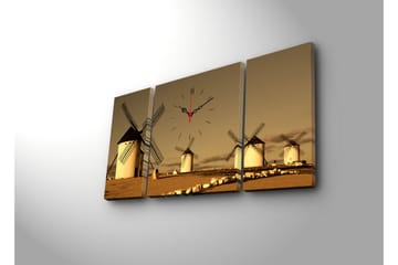 Dekorativ Canvasmålning med Klocka 3 Delar - Flerfärgad - Inredning - Väggdekor - Väggklocka & väggur