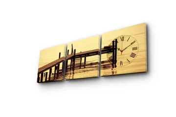 Dekorativ Canvasmålning med Klocka 3 Delar - Flerfärgad - Inredning - Väggdekor - Väggklocka & väggur