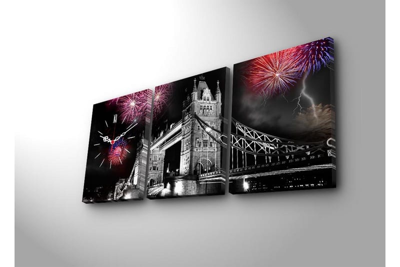 Dekorativ Canvasmålning med Klocka 3 Delar - Flerfärgad - Inredning - Väggdekor - Väggklocka & väggur