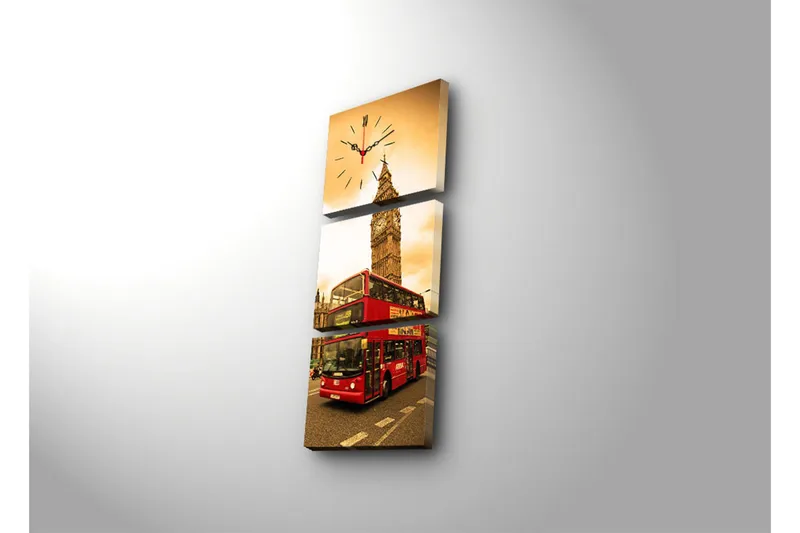 Dekorativ Canvasmålning med Klocka 3 Delar - Flerfärgad - Inredning - Väggdekor - Väggklocka & väggur