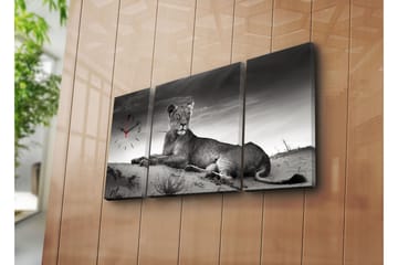 Dekorativ Canvasmålning med Klocka 3 Delar - Flerfärgad - Inredning - Väggdekor - Väggklocka & väggur